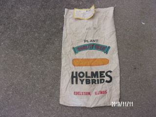Vtg Holmes Hybrids Seed Corn Cloth Sack/bag With 1961 Tag Edelstein,  Illinois