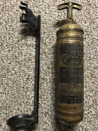 Pyrene Hand Pump Brass Fire Extinguisher No.  U421703 With Hanging Clip Bracket