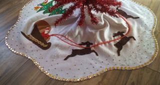 Vintage White Felt Bucilla Christmas Tree Skirt Sequins Beads Santa Church