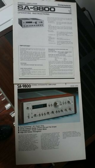 PIONEER SA - 9800 VINTAGE INTEGRATED AMPLIFIER VERY W/box and manuals 2