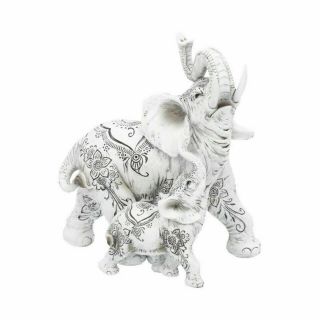 Henna Happiness 17cm Mother And Baby White Elephant Figurine Ornament Gift