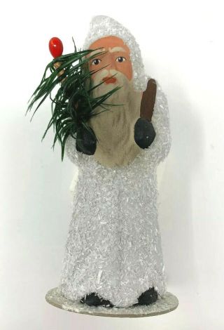 Ino Schaller Santa Claus Paper Mache Holding Christmas Tree Germany Signed 5 1/2