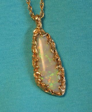 Vintage Opal Pendant With Yellow Gold Chain 50