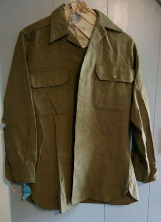 Vintage Ww2 Wool Us Army Shirt Olive Khaki Small