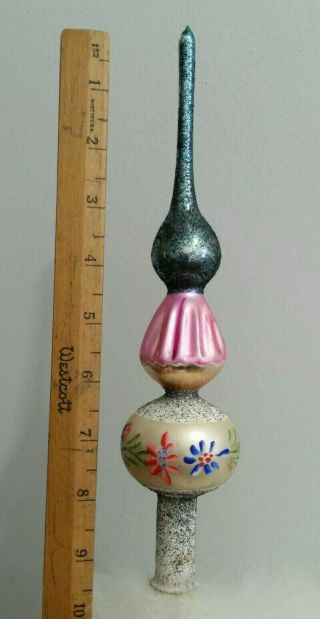 Vtg Antique Tree Topper Mercury Glass Mica Hand Painted Flowers Christmas 9 1/2