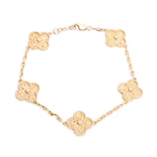 Van Cleef & Arpels Vintage Alhambra 5 Station Bracelet In 18k Rose Gold