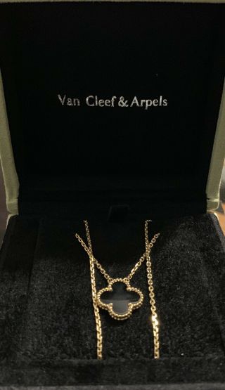 Authentic Van Cleef & Arpels Vintage Alhambra 18k Yellow Gold Onyx Necklace