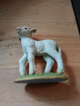Vintage Andrea By Sadek White Lamb On Grass W/flowers 6806 (dated 1983)