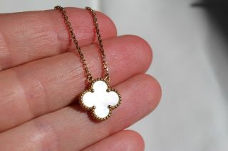 Van Cleef & Arpels Gold Vintage Alhambra Mother Of Pearl Necklace Pendant