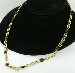 Heavy vintage 18K gold 13.  5 X 9mm Tiger ' s eye mariner link chain necklace 2