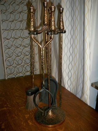 Vintage Fireplace Tool Set Hammered Copper Adams Of Dubuque