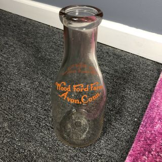 Wood Ford Farm Avon Ct Connecticut Vintage Glass Milk Bottle 1 Quart