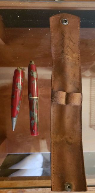 Vintage Unbranded,  Minature Fountain Pen & Pencil Set Nib Marked Warranted 14k