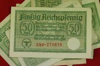 50 Reichspfennig Nazi Germany Currency German Banknote Note Money Bill Swastika