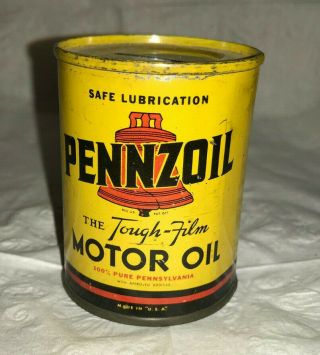 Vintage Pennzoil Motor Oil Tin Bank - Bell Graphic - Cond