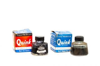 Vintage Parker Quink Black 2 Oz Writing Fluid Ink Bottles W/ Box