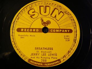 Rockabilly 78 Rpm Jerry Lee Lewis Sun 288 Breathless,  Down The Line E,