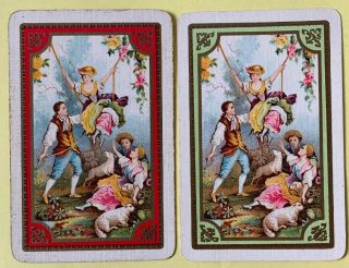 Swap Playing Cards = 2 Vintage Olde World Lady On A Swing Fragonard Artist??