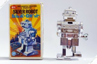 Aoki Horikawa Yonezawa Noguchi Silver Robot Spaceman Tin Japan Vintage Space Toy
