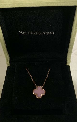 Van Cleef & Arpels 18k Vintage Alhambra Pink Opal Necklace Box Papers
