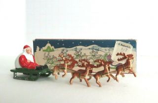 Vintage Metal Santa Claus On Sled Japan Miniature Hand Painted Box Incl