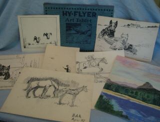 10 Sketches And Drawings 1930s Pencil,  Ink & Colored Pencil Artist H A Anderson