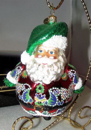 Christopher Radko Santa Claus Roly Poly Glitter Christmas Ornament W/ Box Mib
