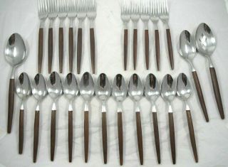 Vtg 25 Pc.  Ekco Eterna Canoe Muffin Spoons Forks Brown Handle Mid Century