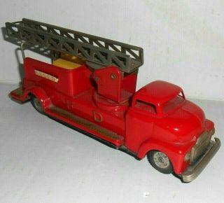 Vintage SSS Shioji Snorkel Fire Truck Tin Litho Friction Toy Japan 1960 ' s NM 2