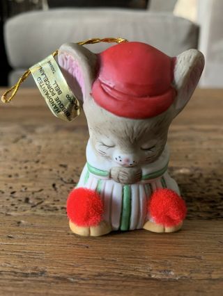Vtg Jasco Lil Chimers Mouse Handpainted Bisque Porcelain Bell Christmas Ornament