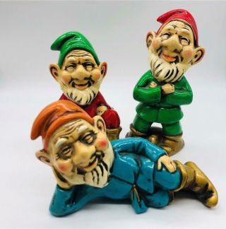 2 Vintage Made In Japan Ceramic Christmas Holiday Elves Gnomes Dwarves