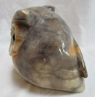 Marble Carved Grey Horned Owl Roundish 2.  5 