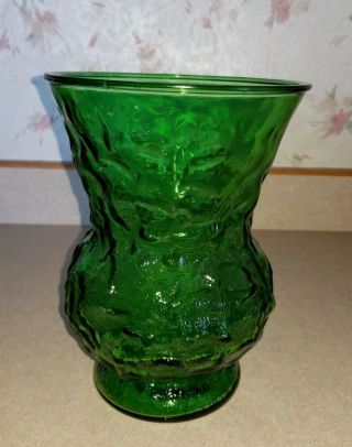 Vintage Large Emerald Green Glass Flower Vase Crinkled E O Brody