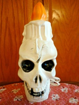 Vtg 14 " Skull Candle Flame Halloween Blow Mold Light Up Yard Decor Prop