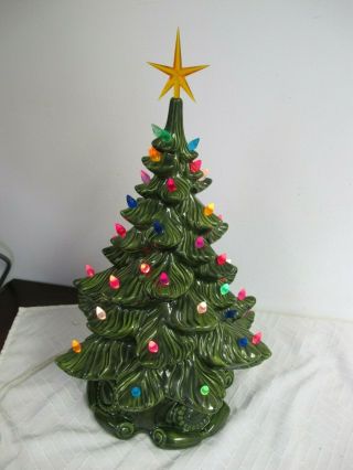 Vintage 18 " Lighted Ceramic Christmas Tree With Star Bulbs And Base