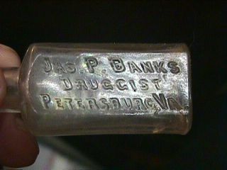 JAS.  P.  BANKS DRUGGISTS PETERSBURG VA.  PHARMACY MEDICINE DRUG STORE BOTTLE 2