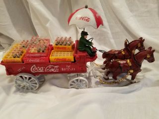 Vintage Coca Cola Cast Iron Horse Drawn Delivery Wagon With Crates,  And Bottles