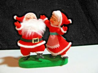 Vintage Christmas Decoration Flocked Dancing Santa And Mrs Claus Japan