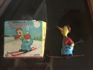 Vintage 1950’s Skiing Duck Tin Windup - Boxed - Linemar Marx