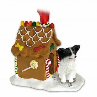 Papillon Black White Dog Ginger Bread House Christmas Ornament