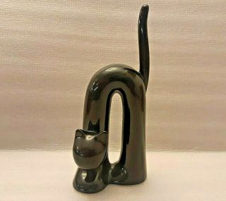 Vary 1rare Vintage Naaman Israel Black Porcelain Vaulted Cat Figurine 70 