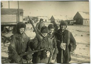 Wwii Large Size Photo: Russian Kids Playing With Firearms,  Stalingrad Campaign