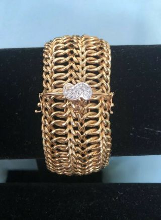 14k Yellow Gold Vintage Wide Diamond Bracelet,  7.  5 Inches