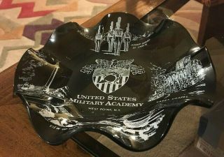 Rare Vtg West Point U.  S.  Military Academy Souvenir Black Glass Candy Dish Tray