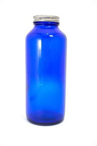 Cobalt Blue Glass Bottle - Vintage Bromo Seltzer " Giant Size " - Very Cond.