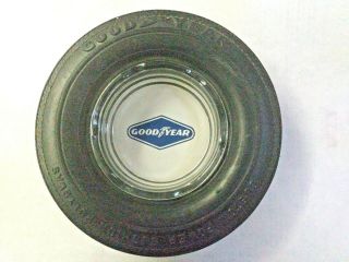 Nos Vintage Goodyear Rubber,  Glass Tire Ashtray Custom Power Cushion Polyglas