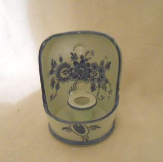 Vintage Old Fashion Porcelain Candle Stick Holder W Blue Floral Design