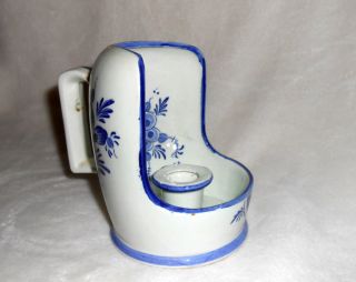 Vintage Old Fashion Porcelain Candle Stick Holder w Blue Floral Design 2
