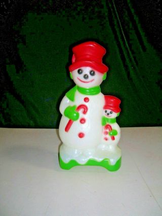 Vintage Christmas Decoration Lighted Snowman W Child Blow Mold