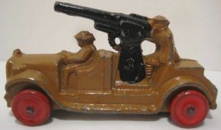 Old Slush Metal Military Army Truck W/ Cannon And Soldier Riders